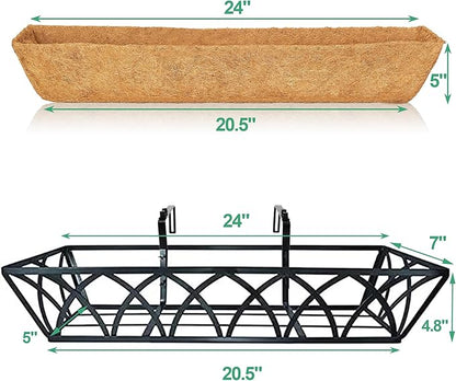 24in 4pcs Planter Box with Coco Liner, Rust-Resistant Metal Frame, Drainage Hole, Indoor/Outdoor Use, Black Finish