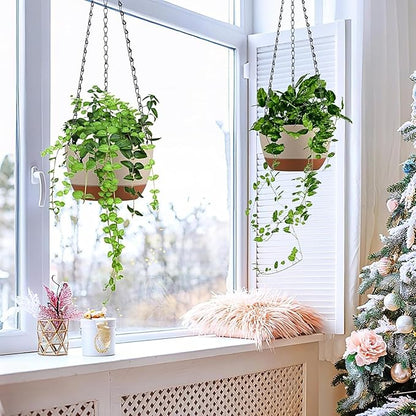 Hanging Planters for Indoor Plants, Set of 2 8/10 Inch Self-Watering Hanging Pots with Drainage Hole & Removable Water-Storage Tray II Screw-in Hooks