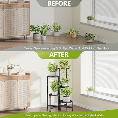 5 Tier Plant Stand Indoor, Tiered Plant Stand Outdoor for Multiple Plants, Corner Plant Shelf for Patio Balcony Porch Garden Living Room House, Black