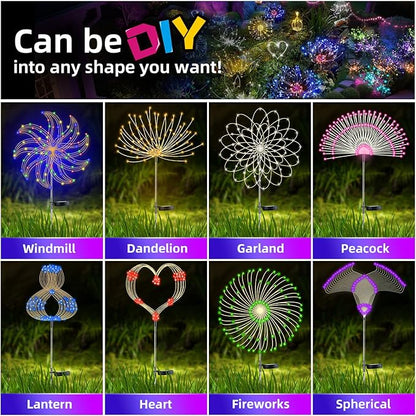 YOTOZU 2 PCS Solar Firework Light, Outdoor Solar Garden Decorative Lights 120 LED Powered 40 Copper Wires String DIY Landscape Light for Walkway Pathway Backyard Decor Parties Perfect Gifts(Green)