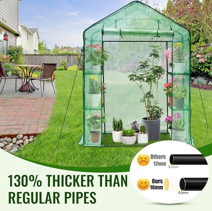 Greengro Greenhouse, 28 x 57 x 76'' Greenhouses for Outdoors, Small Plant Green House with Screen Windows, 3 Tiers 4 Shelves, Durable PE Cover, Plastic Portable Walk in Greenhouses for Outside Indoor