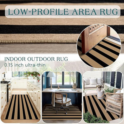 Outdoor Rug, Brown and Tan Striped Door Mat, 3 x 5 Ft, Machine Washable
