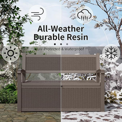 Storage Bench 80 Gallon Resin Deck Box, Gray, Lock-Ready