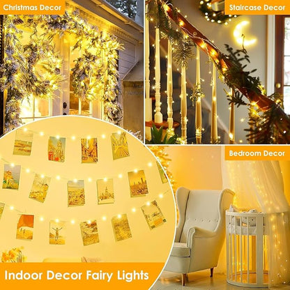 4Pack 240LED Christmas Fairy Lights Battery Operated with Remote, Waterproof String Lights with Timer for Indoor & Outdoor, Twinkle Lights Battery Power for Bedroom Christmas Decorations(Warm White)