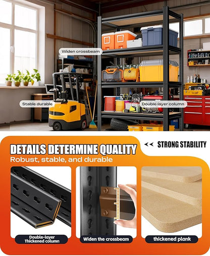 Set of 2 Garage Shelving Heavy Duty Storage Shelves, Metal Adjustable Shelving Unit, Utility Garage Organizer Shelf for Basement, Pantry, Kitchen, Warehouse, 15.7" Dx35.4 Wx71.2 H, Black