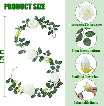 Artificial Plants Greenery: White Silk Rose Vine Garlands, 6 Pack, 7.75 Ft