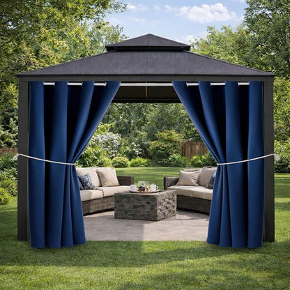 Outdoor Indoor Curtains W52 x L108 for Patio - Weather-resistant Window Panels Privacy Protect Grommet Top Thermal Insulated Home Curtain for Porch Pergola Lawn Garden Hot Tub Area (Navy, 2 Panels)