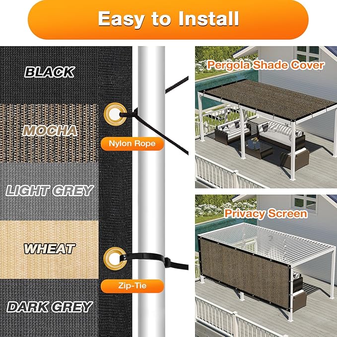 Artpuch Outdoor Pergola Shade Cover 16x19 FT Sun Shade Cloth with Grommets Mocha 90% UV Protection Canopy Patio Privacy Screen (Customized Available)