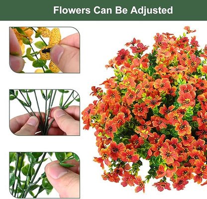 Artificial Flowers for Outdoor, UV Resistant Fake Silk Flowers, Realistic Faux Plants for Outside Indoor Porch Patio Window Box Planter Home Decor (14, Orange)