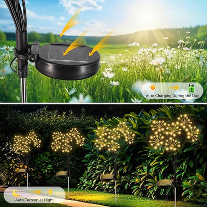 Solar Garden Lights 2 Pack Waterproof Swaying Starburst Light Solar Outdoor Lights for Yard Patio Walkway Pathway Party Wedding Decoration, Unique Gifts for Women, Warm White