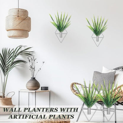 2 Pieces Wall Decor Hanging Planters with Artificial Plants Metal Hanging Vase Indoor Plants Holder Modern Boho Wall Art for Bathroom Bedroom Living Room Decor(Silver,Boston Fern)