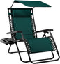Best Choice Products Folding Zero Gravity Outdoor Recliner Patio Lounge Chair w/Adjustable Canopy Shade, Headrest, Side Accessory Tray, Textilene Mesh - Forest Green