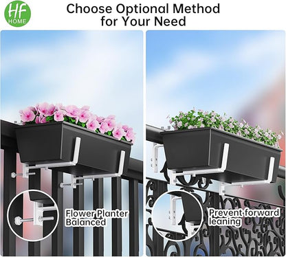 HFHOME Set of 4 Adjustable Window Planter Box Brackets, White Brackets for Window Boxes Planters, Planter Shelving with Adjustable Size The Width of The Bottom of The Planter Box (Patent Registered)