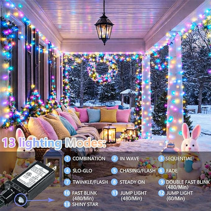 Connectable 200 LED Easter Lights Indoor Outdoor with Timer, 66FT 13 Modes Easter Pastel Lights Multicolor Lights, Waterproof Twinkle Fairy Lights Plug in Clear Wire for Christmas Bedroom Easter Decor