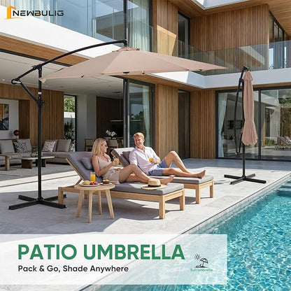 NEWBULIG 10FT Patio Umbrella, Offset Cantilever Outdoor Patio Table Umbrella, UV Protection, Fade Resistant Fabric, Easy Tilt Adjustment for Pool, Deck, Garden, Backyard
