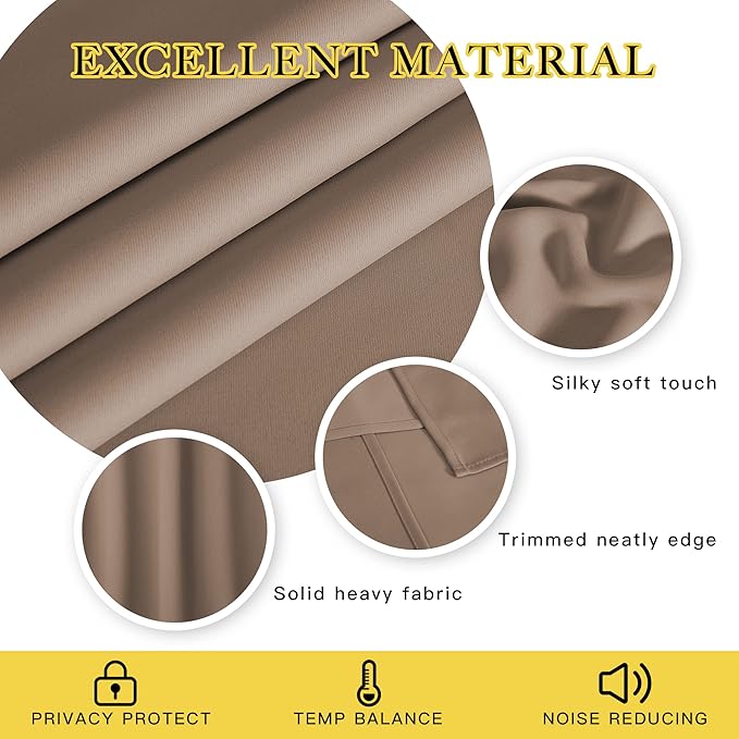 NICETOWN Room Darkening Short Curtain 54 inches Long for Living Room, Grommet Sound Reducing Thermal Insulated Curtains for Bedroom Nursery Window, 46W x 54L, 1 Piece, Cappuccino