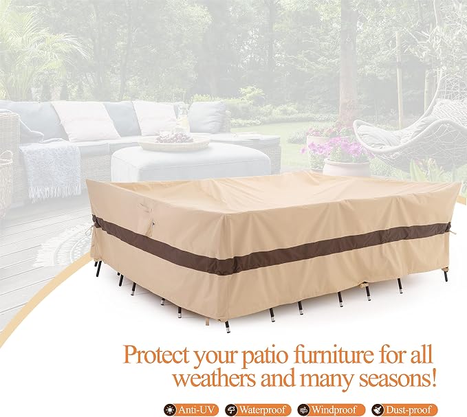 WJ-X3 Large 96in Beige & Coffee Patio Furniture Cover, 96W x 64D x 31H Inches - Image 7