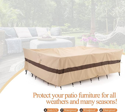 WJ-X3 Large 96in Beige & Coffee Patio Furniture Cover, 96W x 64D x 31H Inches - Image 7
