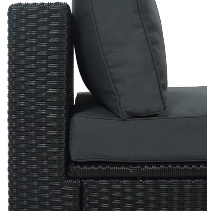 Merax 7-Piece Outdoor Wicker Sectional Sofa Set,Modular Rattan Conversation Set with Gray Cushions,Striped Green Pillows & Tempered Glass Coffee Table for Patio,Garden,Deck,Black
