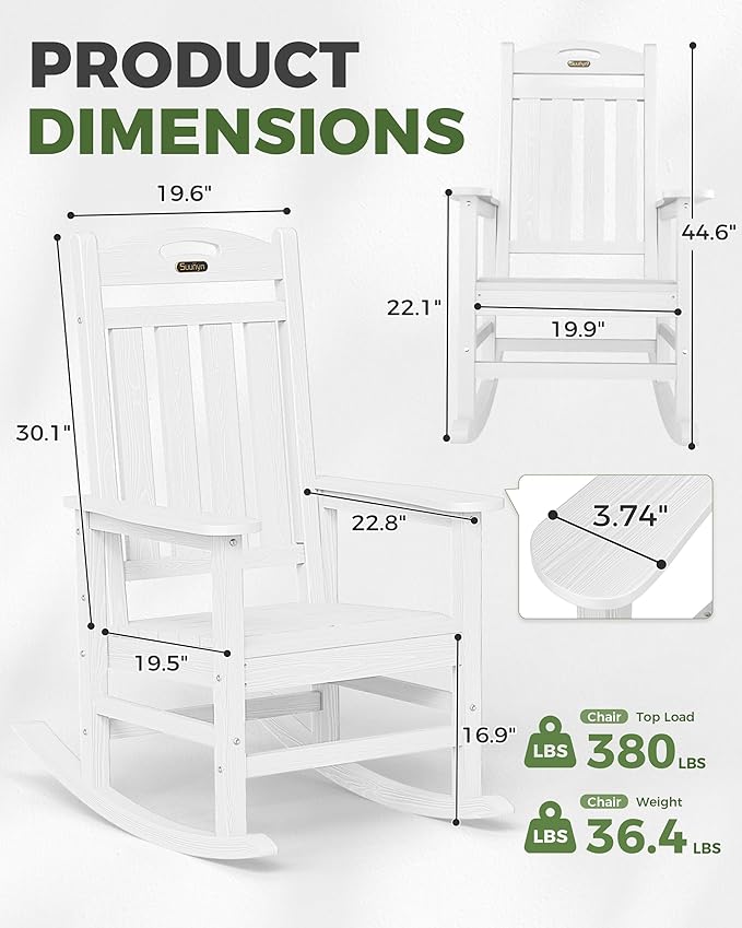Rocking Chair, Oversized White Outdoor Rocker with Wood-Grain Finish