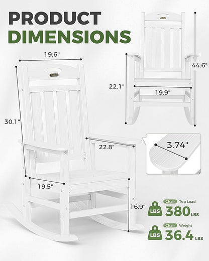 Rocking Chair, Oversized White Outdoor Rocker with Wood-Grain Finish