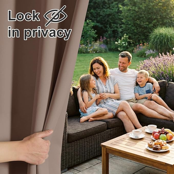 RYB HOME Outdoor Curtains Waterproof - Extra Wide Sun Blocking Insulating Curtains for Garage Patio Door Window Screen Porch Pergola, Wide 150 inches x Long 84 inches, 1 Panel, Mocha