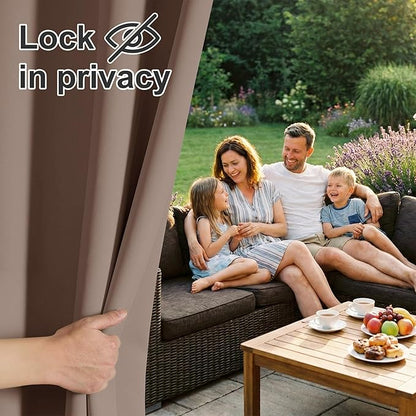 RYB HOME Outdoor Curtains for Patio Waterproof Block Sunlight Thermal Insulated Privacy Assured Thick Outside Curtains for Porch, Gazebo, Pergola, W84 x L84, Mocha, 1 Panel