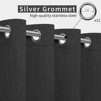 Easy-Going Linen Look Outdoor Curtains Waterproof Windproof Porch Curtains, Soft Thicken Outdoor Privacy Curtains for Patio, Gazebo, Grommet Top and Tab Bottom Drape, 1 Panel, 110x120 inch, Black