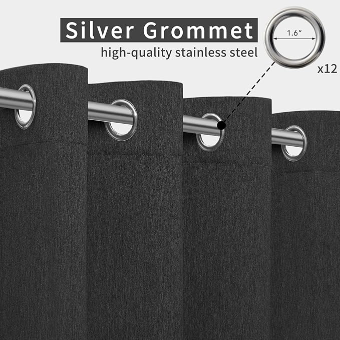 Easy-Going Linen Look Outdoor Curtains Waterproof Windproof Porch Curtains, Soft Thicken Outdoor Privacy Curtains for Patio, Gazebo, Grommet Top and Tab Bottom Drape, 1 Panel, 110x96 inch, Black