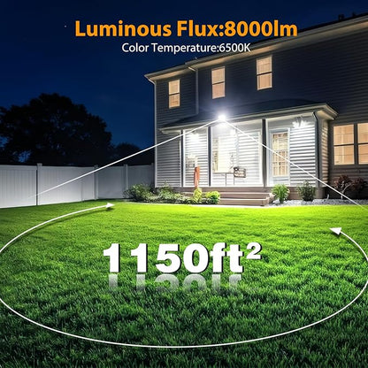 Onforu 80W Flood Lights Outdoor, 8000lm Bright LED Work Light with Plug, 6500K Daylight White LED Flood Lighting, IP66 Waterproof Security Yard Lights for Garage Stadium 4 Pack