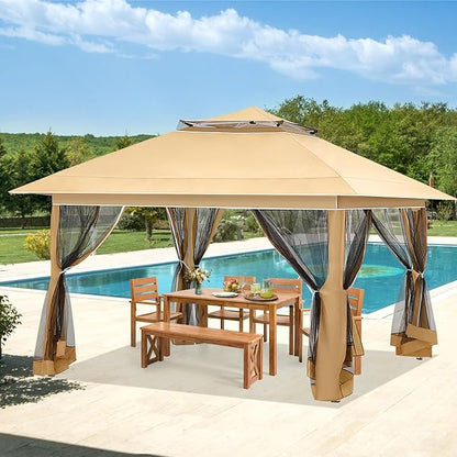 ECOTOUGE Canopy Tent with Sidewalls Instant Shelter Canopy with Carrying Roller Bag, Outdoor Party Gazebo with Waterproof and UV Resistant for Parties, Camping, Picnic (Khaki 12FT)