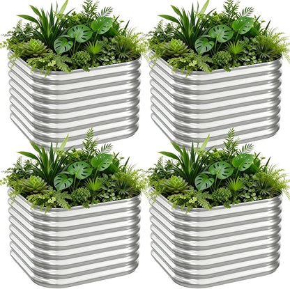 4 PCS Galvanized Raised Garden Bed Outdoor, Metal Garden Bed for Vegetables, Above Ground Garden Box for Flower, Steel Raised Beds for Gardening - 3FT
