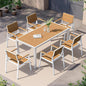 7-Piece Outdoor Dining Set, Aluminum Dining Table Set for 6, Patio Table and Chairs Set with Umbrella Hole, All Weather HDPS Outdoor Table and Chairs for 6 (White-Teak)