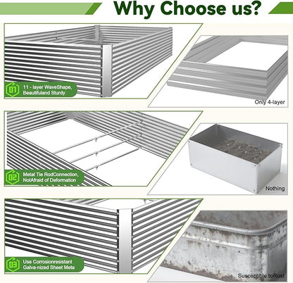 2 Pack Tall 8x4FT Raised Beds for Gardening, Corrugated Galvanized Steel Raised Garden Bed, Outdoor Metal Above Ground Garden Bed for Vegetables and Flowers(Rectangular)