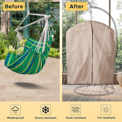 Miztli Hammock Chair with Hanging Chair Cover – Max 500 Lbs, Steel Spreader Bar with Anti-Slip Rings, Comfortable Indoor & Outdoor Hanging Chair – Includes Protective Waterproof Cover (57x45.5 in)