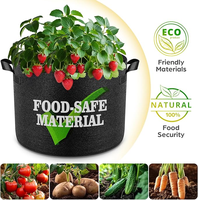 10 Pack 5 Gallon Grow Bags, Thickened Nonwoven Fabric Planter Pots with Handles, Heavy Duty 300G Garden Pots for Tomato, Potato and Vegetable