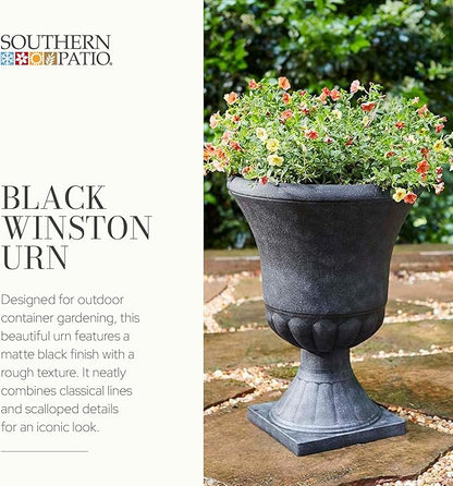 Southern Patio Winston Plant Urn, Garden Planter Urn for Flowers and Plants, 16" D x 16" W x 21" H, Weathered Black, 2 Pack