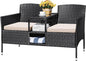 Devoko Outdoor Patio Loveseat Modern Rattan 2-Seat Patio Conversation Set with Cushions & Built-in Coffee Table Porch Furniture for Garden Lawn Backyard (Beige)