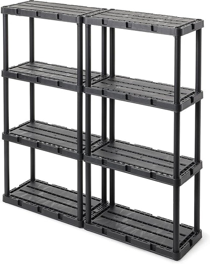 Gracious Living 2 Pack Light Duty Storage Shelves, Knect-A-Shelf 4-Shelf Ventilated Shelving Rack Organizer for Home, Garage, Basement & Laundry, Black