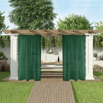 SpaceDresser Waterproof Outdoor Sheer Curtains for Patio - 4 Panels Rod Pocket Indoor Voile Sheer Curtain for Living Room,52W x 96L inch, Foliage Green