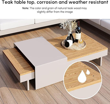 homary 6 Piece Aluminum & Teak Outdoor Sofa Set, Patio Sofa Seat L-Shaped Outdoor Sectional Sofa Set with Adjustable Backrests/Waterproof/Fade Resistant Cushions Ideal for Patios/Balconies,Light Gray