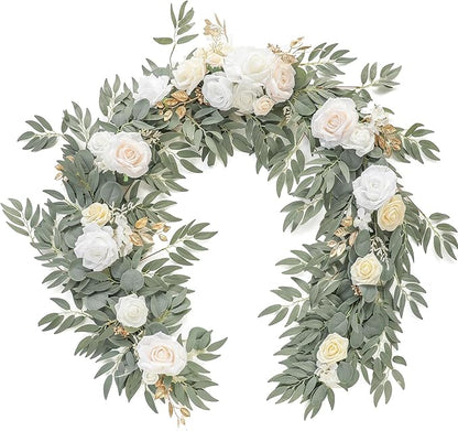 Artificial Greenery Eucalyptus Garland, 6 Ft Cream White Faux Silk Vine