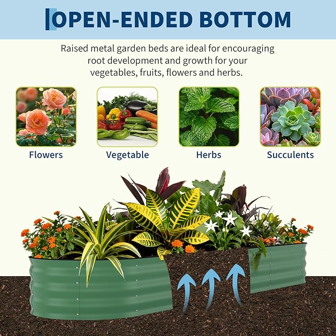 Garvee 6 Pack Galvanized Raised Garden Bed, 8x2x1.5 ft Metal Planter Box for Flowers Vegetables, Rust-Resistant Raised Garden Beds for Gardening, Easy Assembly Outdoor Garden Box & Planters, Green