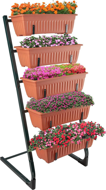 Raised Garden Beds - 5 Tier Vertical Garden Planter - Planters for Outdoor Plants - Gardening and Greenhouse Accessories by Pure Garden (Terracotta)