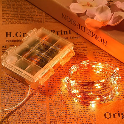 String Lights, Orange 65.6 Ft Battery Powered LED with Remote Control