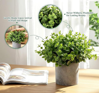 Fake Plants,5 Pack Small Fake Plants Mini Potted Artificial Eucalyptus Greenery Plastic Green Grass Plants for Indoor Outdoor,Mini Faux Plant for Shelve Desk Table Farmhouse Bathroom Shelf Decor