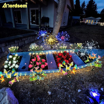 Anordsem Solar Garden Lights Outdoor: 8 Removable Optical Fiber Dragonflies 2 Pack - Waterproof Fun Animal Decoration for Yard Patio Path - Gardening Gifts for Garden Lovers Over 30