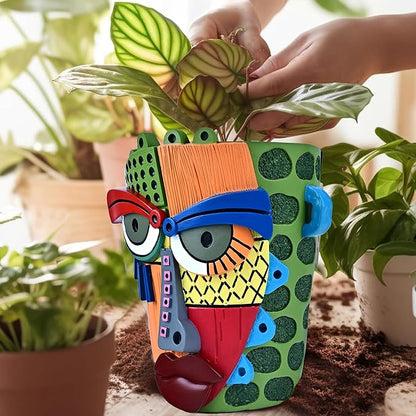 Abstract Face Planter Pots for Plants,Hand-Painted Colorful Flower Pots with Drainage, Indoor Outdoor Garden Decor Gift(Modern,Large)