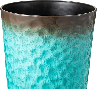 Glitzhome 23.75" H Large Planters for Outdoor Plants,Set of 2 Plastic Tall Outdoor Planters with Drainage Holes,Honeycomb Textured Gradient Turquoise Finish, Large Flower Pots for Front Porch Indoor