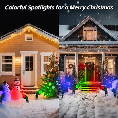 Spotlight Outdoor – 120V Plug-in, 2700K Warm White LED Landscape Spot Lights with RGB 3 Lenses for Yard, Garden, Lawn&Tree Decor, IP67 Waterproof, Perfect for Holidays&Everyday (1 Pack, Green)